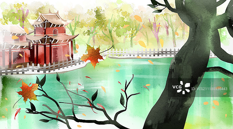 水彩水墨古风风景系列图片素材