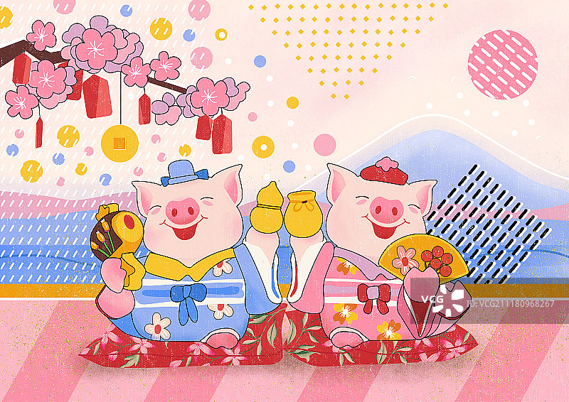 招财猪-桃花运来图片素材