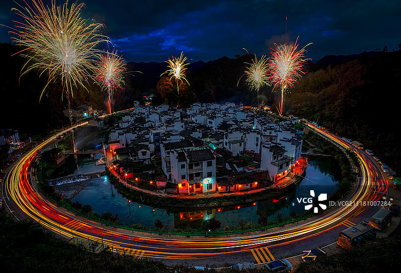 庆典中的夜晚江西婺源菊径图片素材