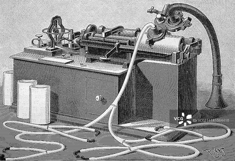 托马斯·阿尔瓦·爱迪生发明的留声机，1888年历史插图图片素材