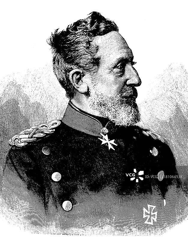莱昂哈德·格拉夫·冯·勃鲁门塔尔，1810-1900年，普鲁士陆军元帅，约1897年的历史木刻版画图片素材