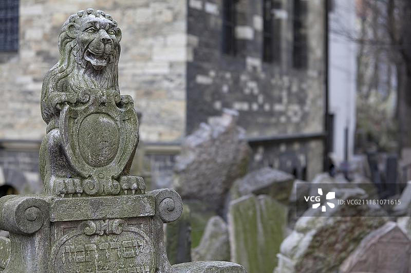 犹大雄狮雕塑，位于犹太公墓墓碑上图片素材