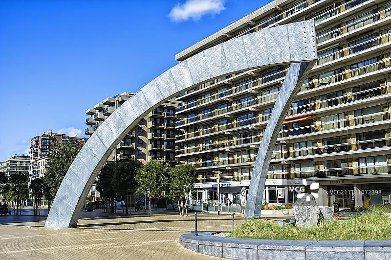 比利时国王利奥波德一世滨海大道，公寓楼，德帕内，西弗兰德省图片素材