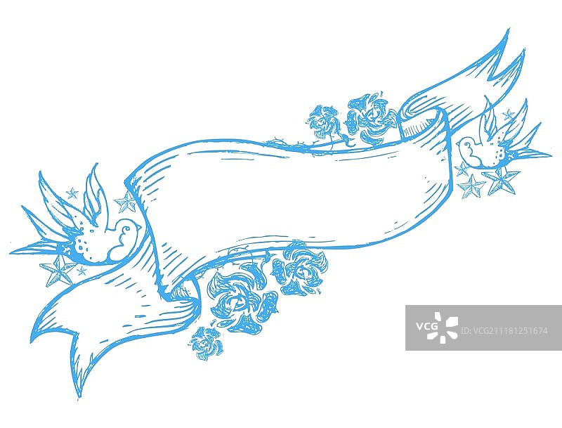 手绘双鸟banner图片素材