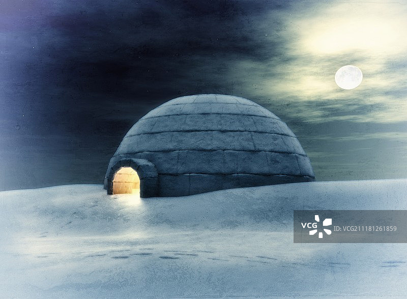 夜间冰屋（3D与手绘元素结合）图片素材