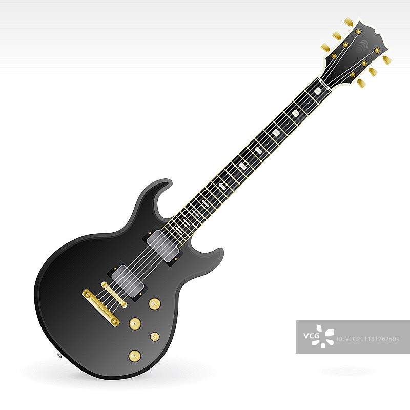 带有金色和银色元素的高细节六弦电摇滚吉他矢量插图图片素材