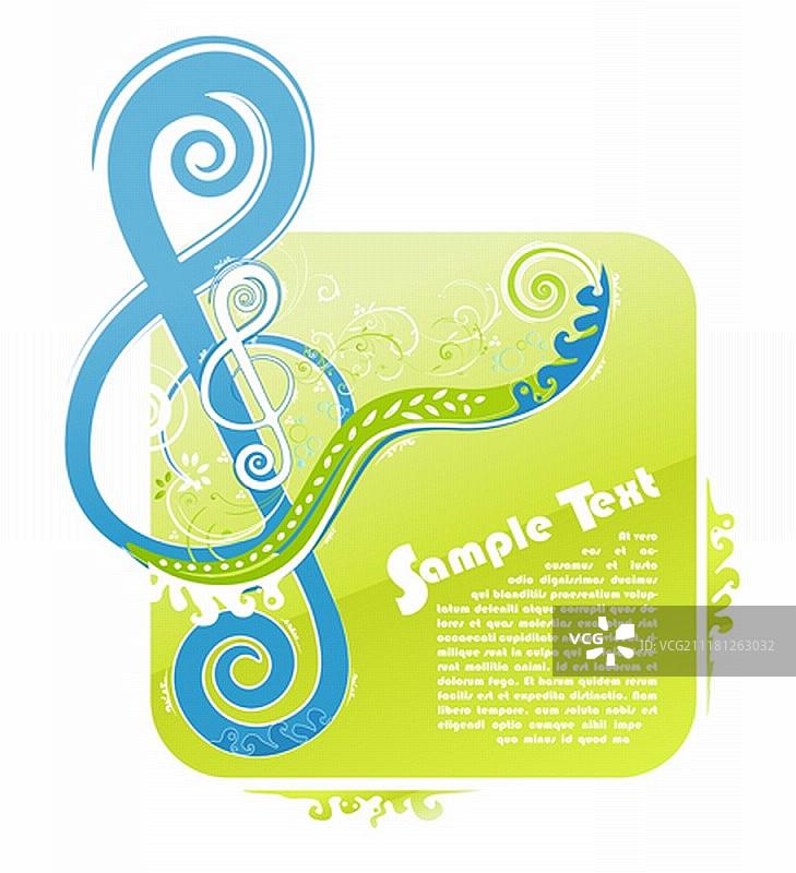 带有时髦漩涡和曲线以及宁静自然色彩的小提琴键矢量插画图片素材