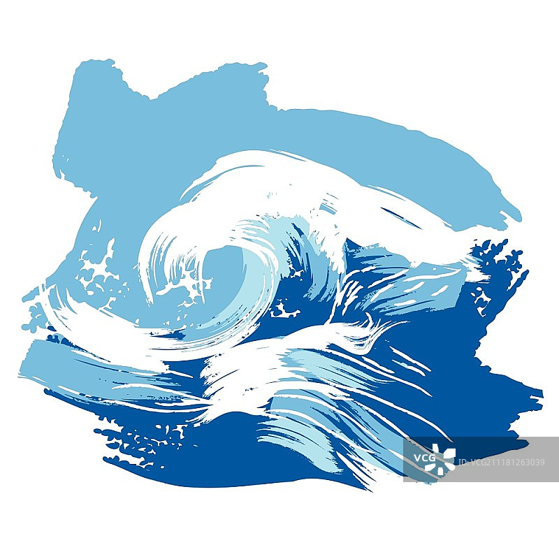 风格化的海浪飞溅矢量图。设计元素。图片素材