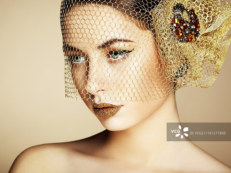 美丽的女子面部，精致的妆容，美丽的时尚图片素材