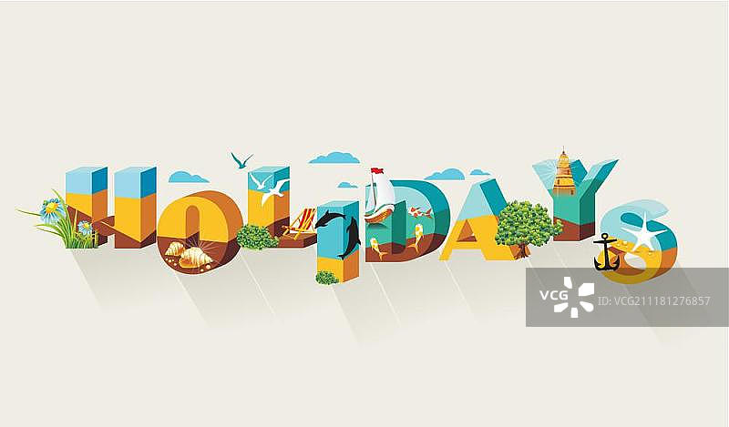 夏季假日彩色海滩元素矢量设计图片素材