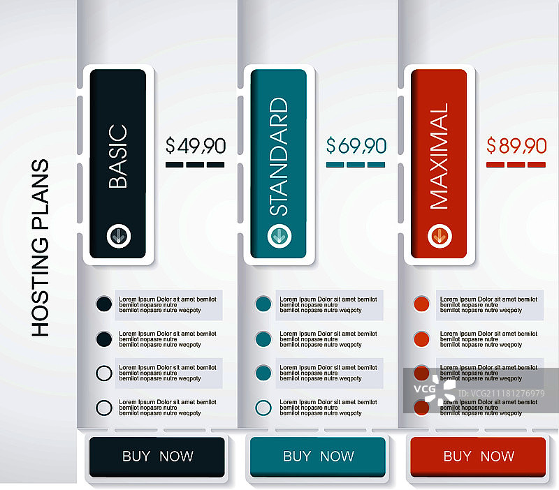 在线服务价格表小组件，含3种支付方案，适用于网站和应用图片素材