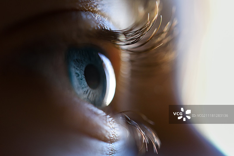 美丽小女孩蓝色眼睛的特写微距照片图片素材