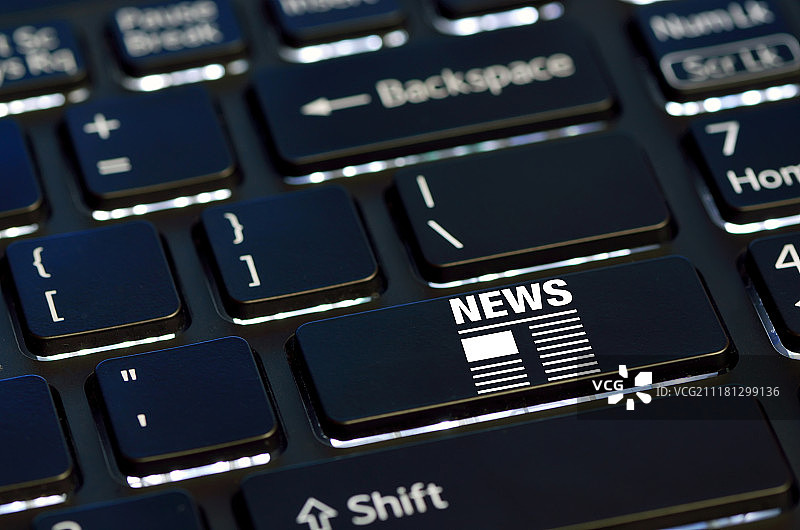键盘回车键上的新闻图标概念图图片素材