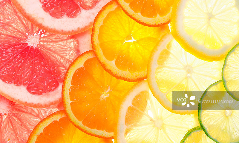 柑橘水果切片背景（葡萄柚、橙子、柠檬、青柠）图片素材