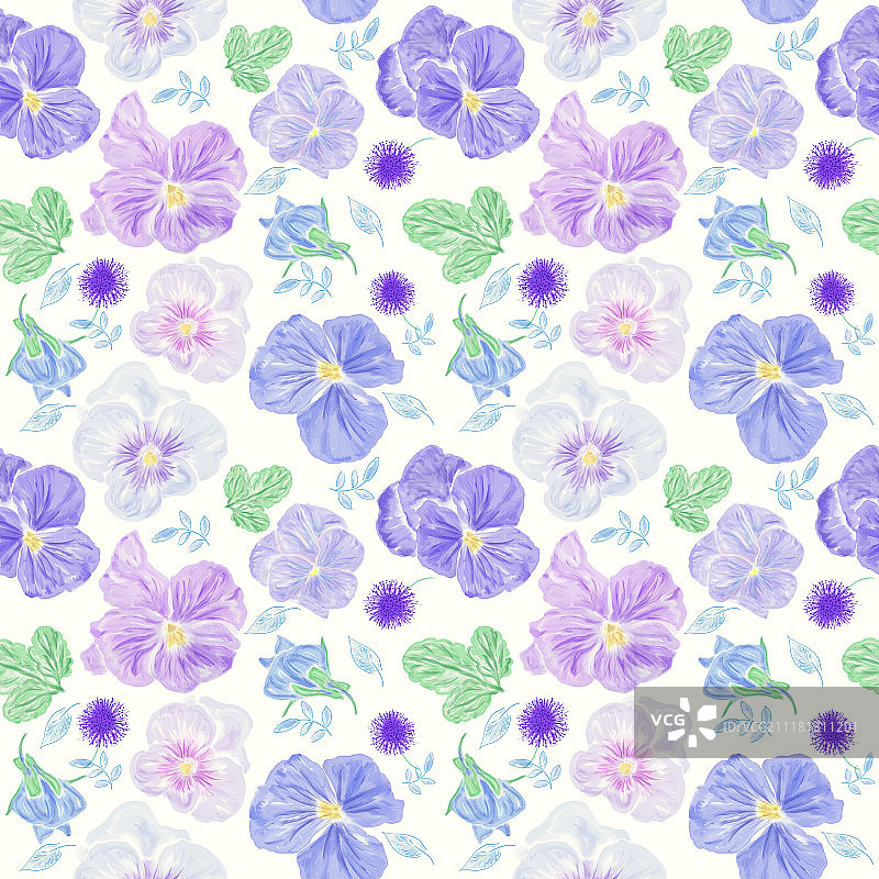 蓝色紫罗兰花无缝花卉图案图片素材