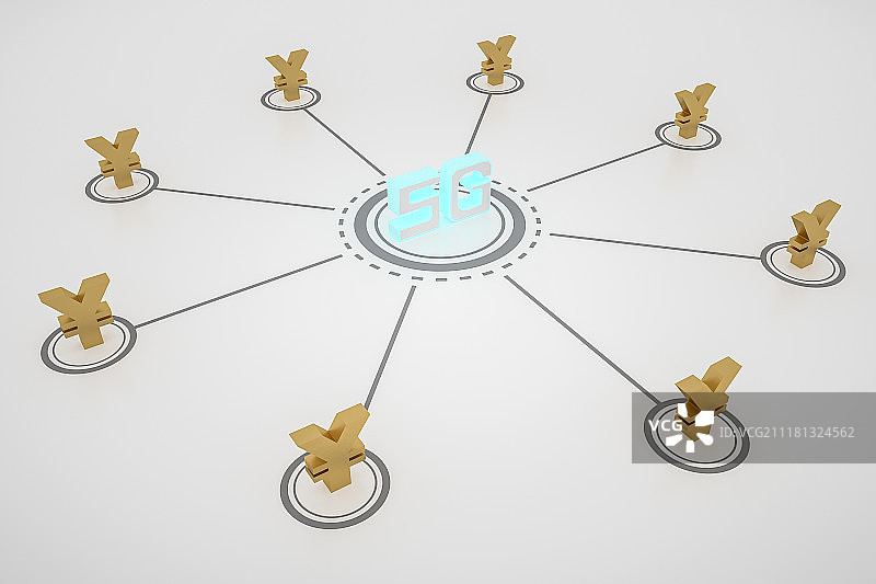 货币符号围绕着5G图片素材