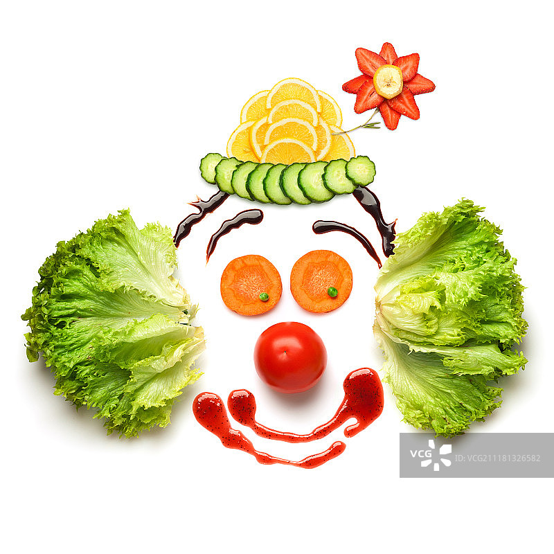 草莓、柠檬、沙拉等制成的有趣小丑图片素材
