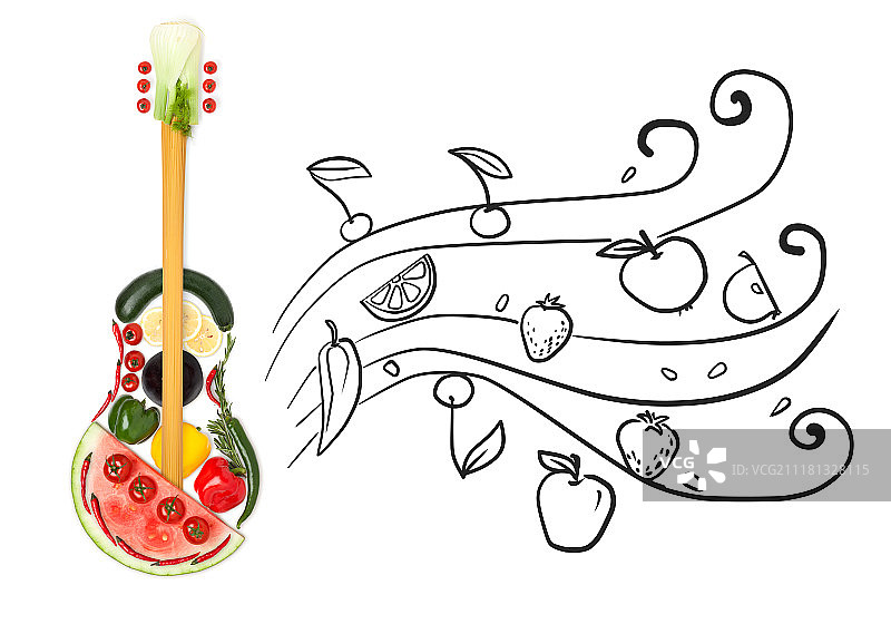蔬菜水果吉他创意摄影图片素材