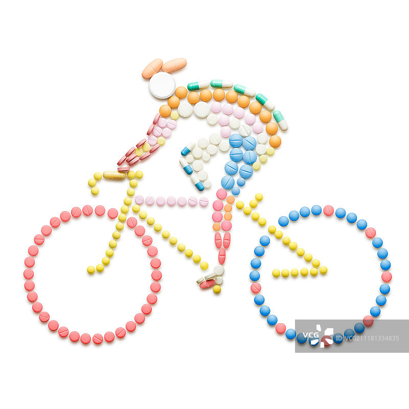 自行车赛车手形状的兴奋剂药物和药丸图片素材