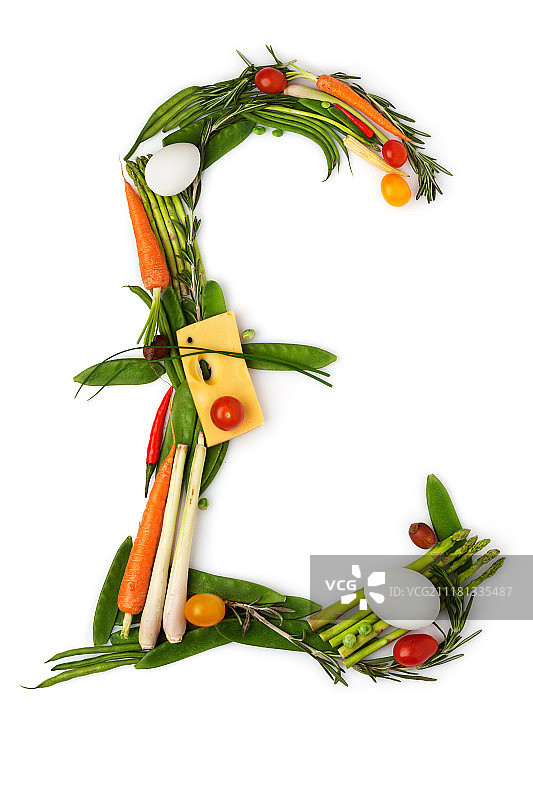 蔬菜和奶酪组成的英镑符号图片素材