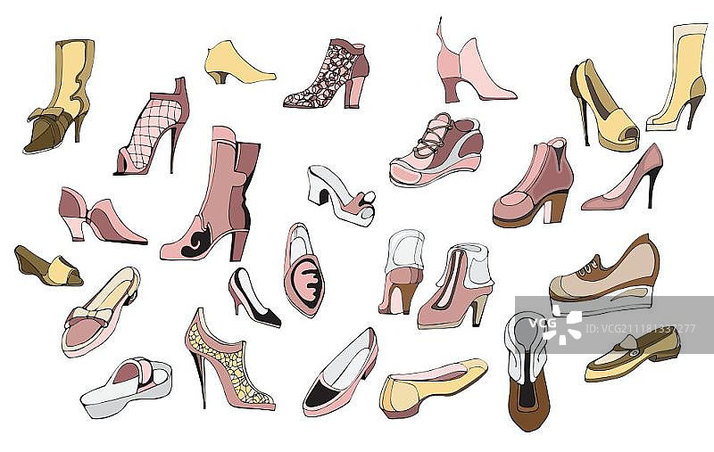 创意概念矢量图：女士鞋子手绘插画图片素材