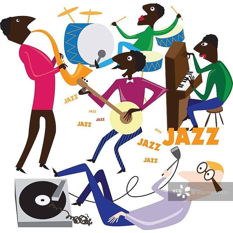 创意概念音乐节矢量素材：乐队演奏乐器图片素材