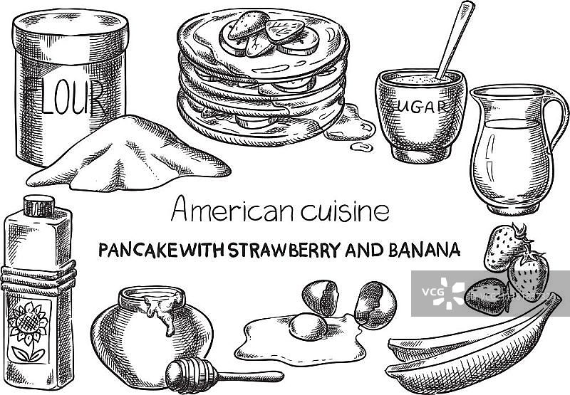 草莓香蕉薄煎饼创意概念矢量图图片素材