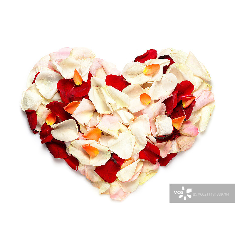 情人节浪漫中，心形的美丽玫瑰花瓣图片素材