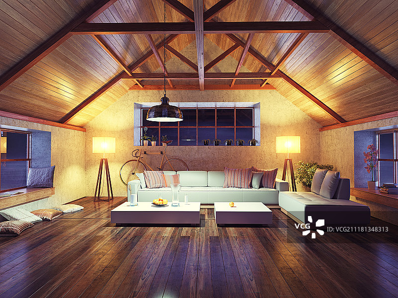 现代阁楼室内设计3D概念图图片素材