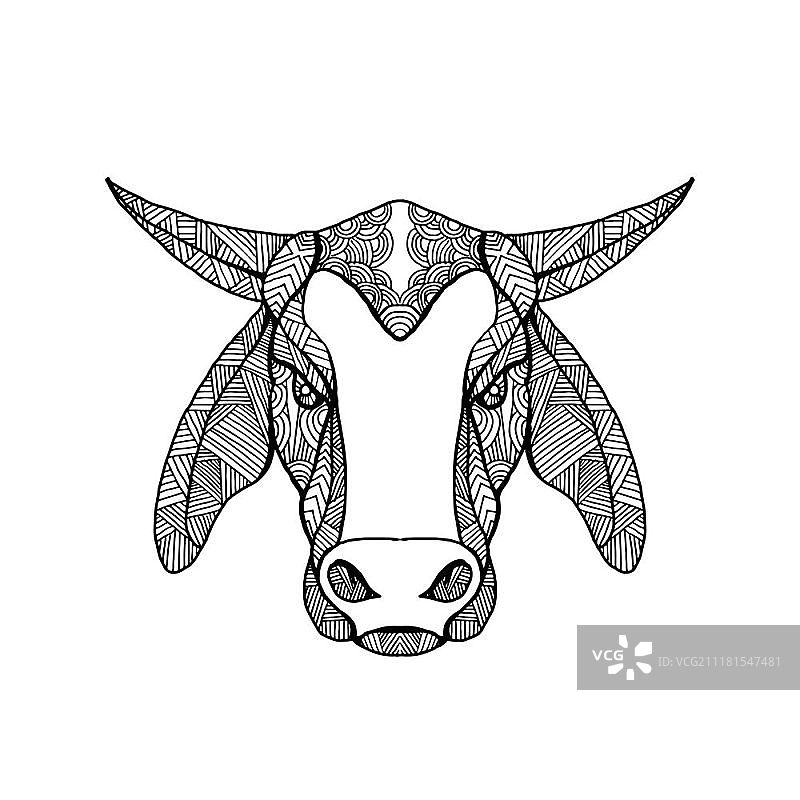 梵天公牛头曼陀罗风格插画图片素材