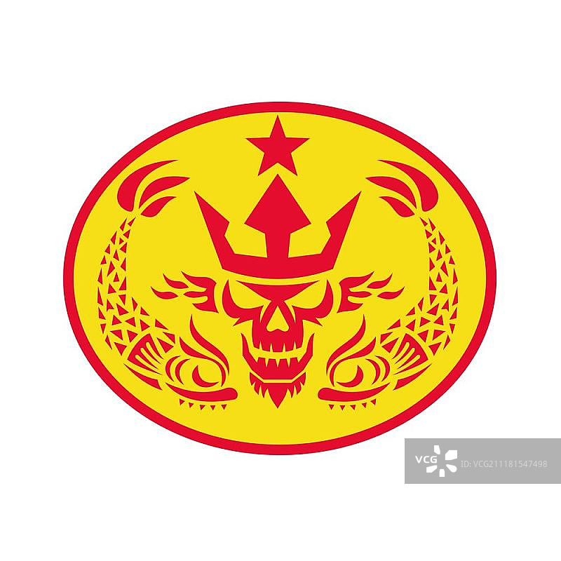 海王星骷髅头复古风插画图片素材