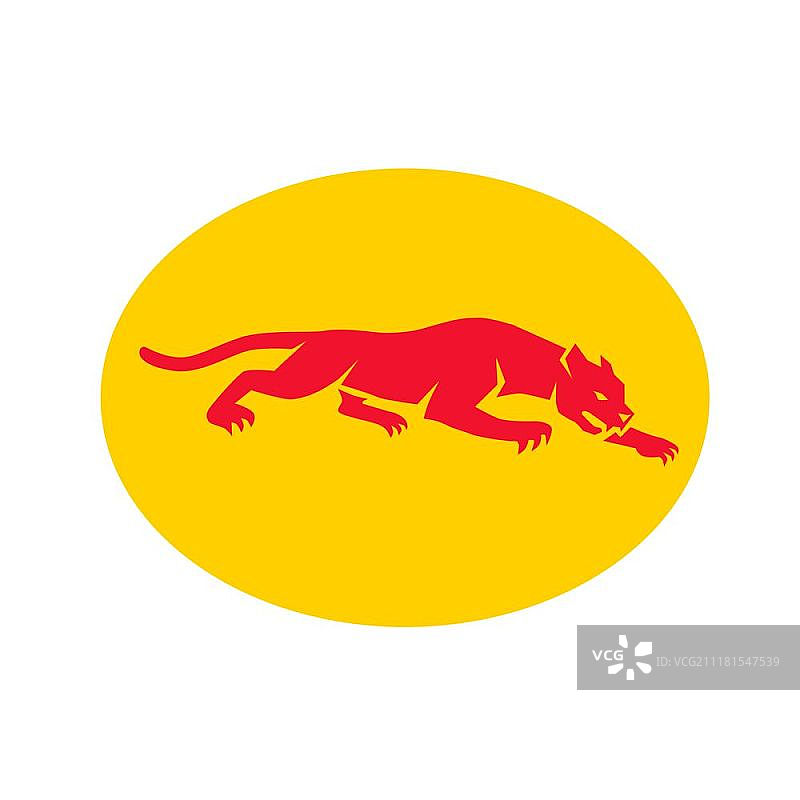 蹲伏黑豹的复古风格插画图片素材