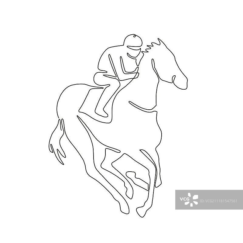 骑师赛马连续线条速写插画图片素材