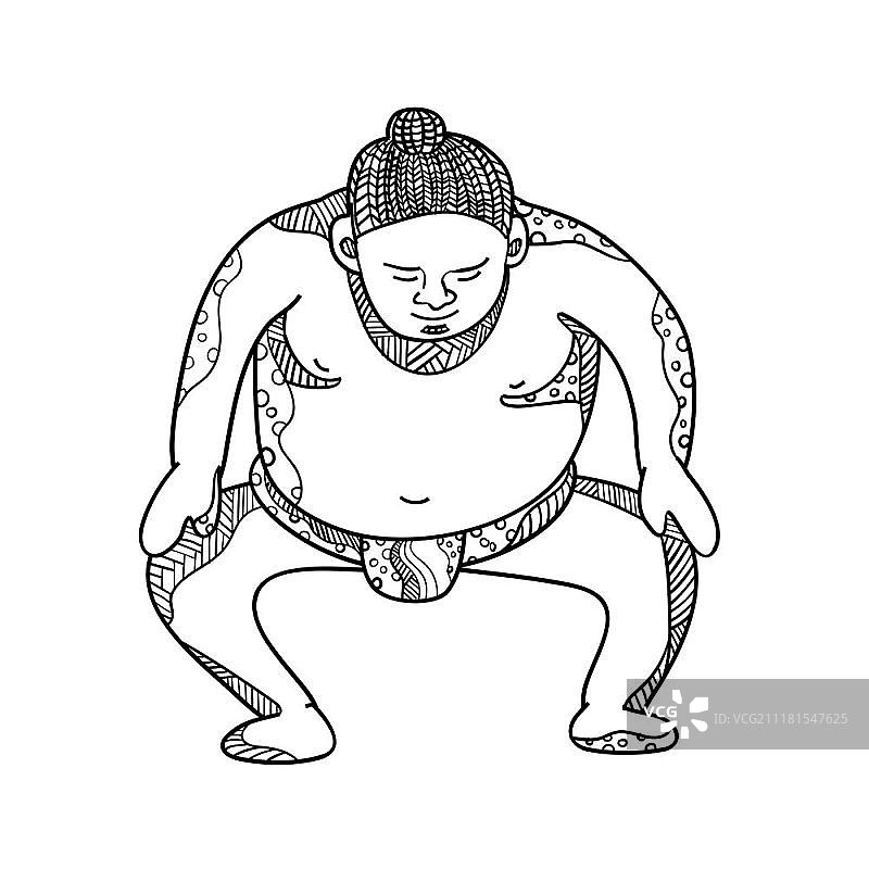 相扑摔跤手跺脚曼陀罗风格涂鸦艺术插画图片素材