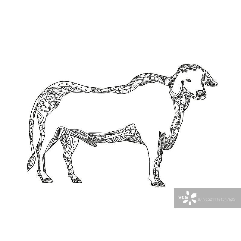 曼陀罗风格婆罗门牛涂鸦艺术插画图片素材