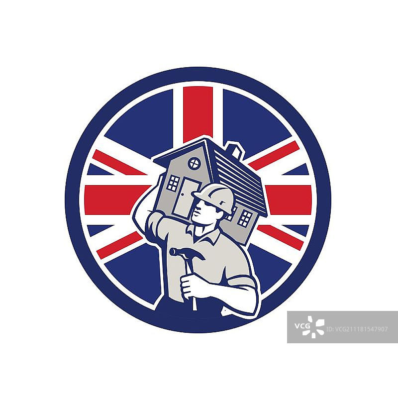 英国建筑工人与国旗复古图标图片素材