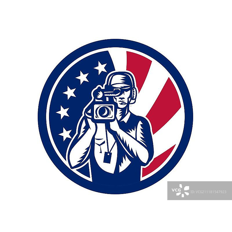 美国摄影师与美国国旗图标图片素材