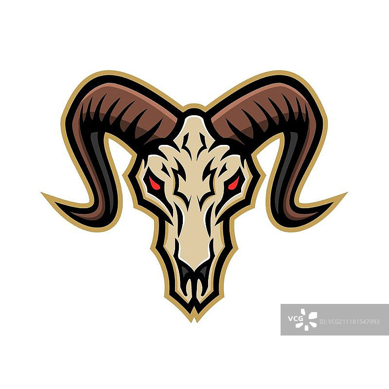 落基山大角羊头骨吉祥物图标，复古风格正面图图片素材