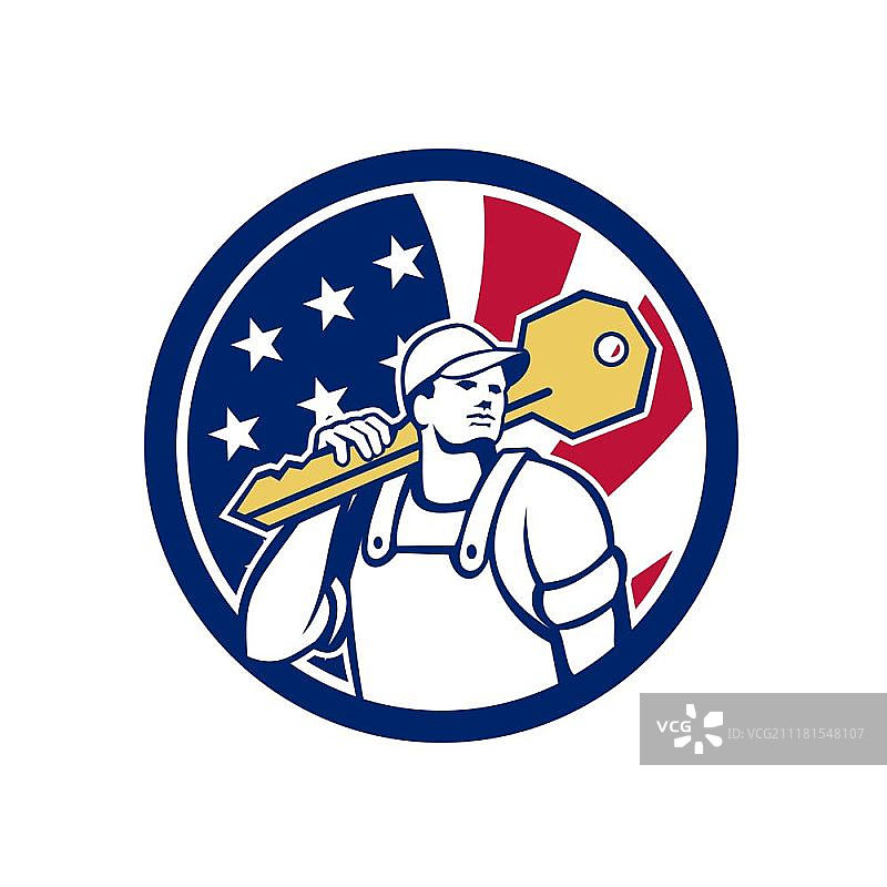 美国锁匠与美国国旗图标图片素材