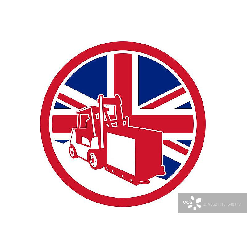 英国物流联盟杰克旗帜图标，英国物流叉车作业联合王国旗帜复古风格插画图片素材