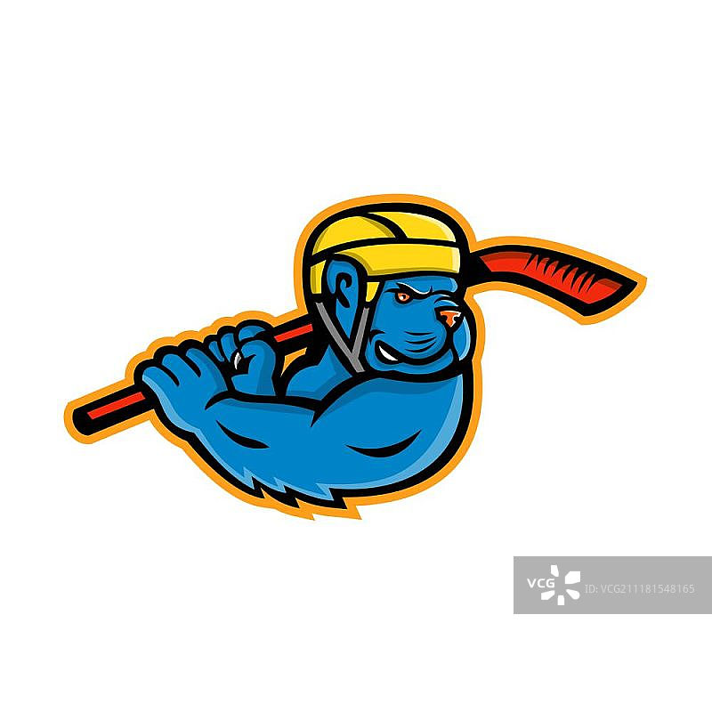 美式恶霸犬冰球吉祥物：手持冰球杆的美式恶霸犬图片素材