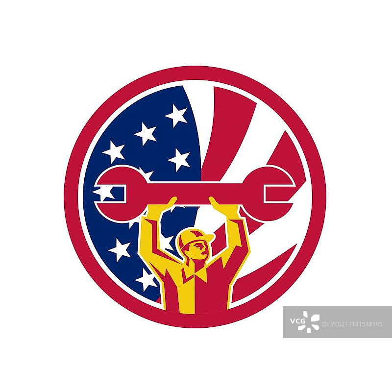 美国修理工与美国国旗标志图片素材