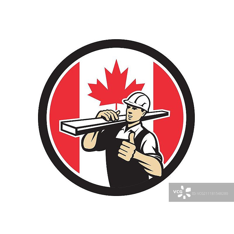 加拿大木材厂工人与加拿大国旗图标图片素材