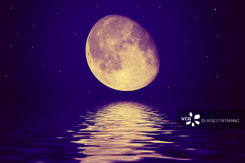 波光粼粼的水中月亮倒影插画图片素材