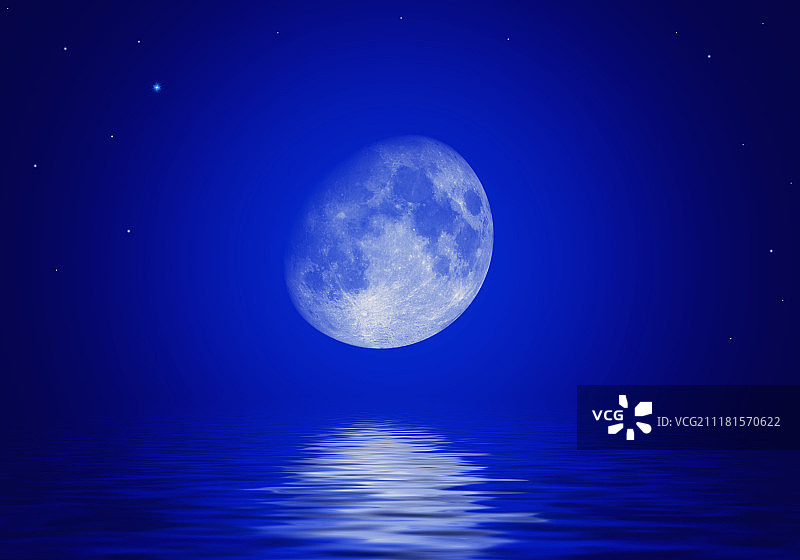 波光粼粼的水中倒映着月亮图片素材