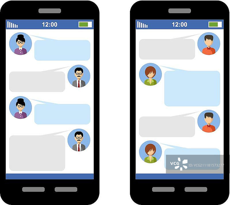 即时通讯概念：短信交流、消息空白模板矢量素材图片素材