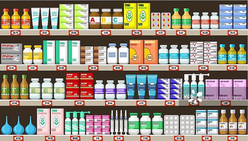 药房货架药品矢量图图片素材