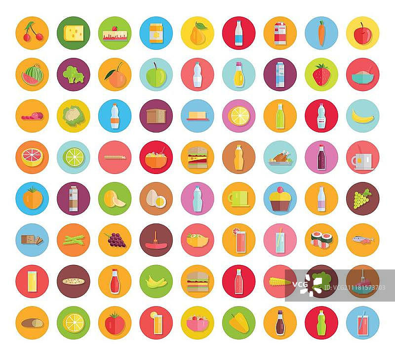 食品图标大集合：水果、蔬菜、肉类、糖果、饮料等图片素材