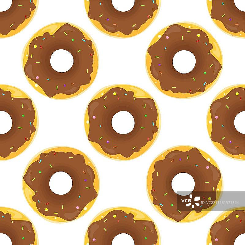 甜甜圈无缝背景纹理图案。可爱的甜甜圈与釉料。美味的甜甜圈釉面。矢量甜甜圈图案。巧克力甜甜圈。孤立的甜甜圈无缝图案图片素材