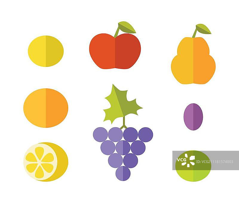 水果矢量素材合集：扁平风柠檬葡萄苹果等插画，适用于概念banner和信息图图片素材